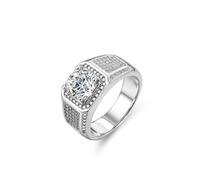 Stfery Bague Homme Or 9K, Anneau Mariage Pavé de Moissanite 2ct, Bague Chevalière Carrée en Or Blanc 375 Scintillant Taille 69