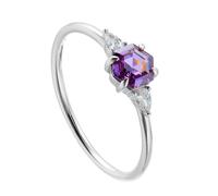 Stfery Bague Mariage Femme Platine, Anneau Empilable Incrusté de Améthyste Hexagonal, Bague Or Véritable PT950 Taille 56