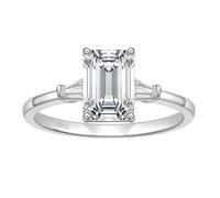 Stfery Bague Mariage Femme Trois Pierres en Argent 925, Bague Fiançailles Argent Incrustée de Zircone Rectangulaire 3ct,7x9mm Fantaisie Taille 49