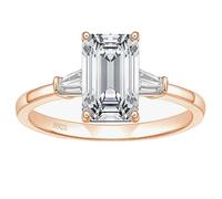 Stfery Bague Mariage Femme Trois Pierres en Argent 925, Bague Fiançailles Or Rose Incrustée de Zircone Rectangulaire 3ct,7x9mm Fantaisie Taille 49