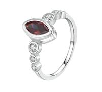 Stfery Bague marquis en or blanc 9 K/14 carats avec pierre précieuse en or véritable, bague d'anniversaire de mariage en corindon pour femme, 6.5, Or blanc, Corindon