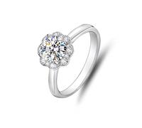 Stfery Bague Moissanite Femme Platine PT950, Anneau Fleur Incrusté de Moissanite 1ct, Bague Or Véritable Taille 48