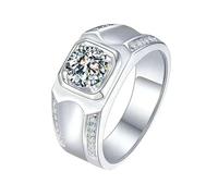 Stfery Bague Moissanite Homme Or Blanc 9K, Anneau de Mariage Incrusté de Moissanite 1ct, Bague Chevalière Or 375 Classique Taille 67