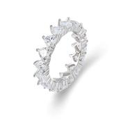 Stfery Bague Moissanite Or Blanc Femme 9K, Anneau Couronne de Cœur Incrusté de Moissanites DEF, Bague Éternité Or 375 Scintillant Taille 62