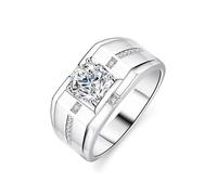 Stfery Bague Moissanite Or Blanc Homme 14 carats, Anneau de Fiançailles Incrusté de Moissanite 1ct, Bague Chevalière Or 585 Classique Taille 61