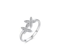 Stfery Bague Or Blanc Femme 14K, Anneau Papillon Double Orné de Diamant, Bague Or 585 Taille 51