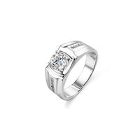 Stfery Bague Or Blanc Homme 14 carats, Anneau Fiançailles Incrusté de Moissanite 1ct, Bague Chevalière Or 585 Taille 57