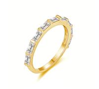 Stfery Bague Or Jaune Femme 18 carats, Anneau Empilable Demi-Éternité Sertie de Moissanite Baguette, Bague Fine en Or 750 Taille 56