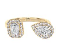 Stfery Bague ouverte en or 9 K/14 K/18 carats avec émeraude et moissanite