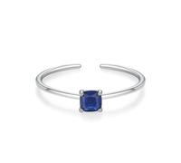 Stfery Bague ouverte en or blanc 18 carats avec saphirs carrés créés en or véritable, solitaire et pierre précieuse empilable personnalisée pour femme, 5, Métal, Saphir cultivé en laboratoire