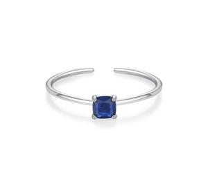 Stfery Bague ouverte en or blanc 18 carats avec saphirs carrés créés en or véritable, solitaire et pierre précieuse empilable personnalisée pour femme, 5.5, Métal, Saphir cultivé en laboratoire