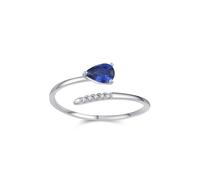 Stfery Bague ouverte en or blanc 18 carats sertie de saphirs cultivés en laboratoire en or véritable, bague de fiançailles personnalisée pour femme, 7.5, Métal, Moissanite Saphir cultivé en