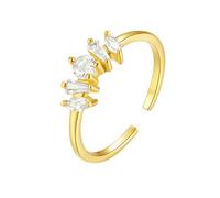 Stfery Bague ouverte en or jaune 9/14 carats avec grappe de moissanite en or véritable, bague d'anniversaire pour femme, 8.5, Or jaune, Moissanite