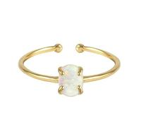 Stfery Bague ouverte en or jaune 9/14 carats opale véritable pour femme, 5, Or jaune, Opale