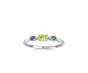 Stfery Bague péridot en or blanc 18 carats pour femme en or véritable, triple pierre précieuse, bague de mariage personnalisée, 9, Métal, Péridot Péridot Saphir cultivé en laboratoire, émeraude