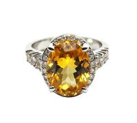 Stfery Bague plastron en or blanc 18 carats avec pierre précieuse en citrine ovale, bague de cocktail personnalisée pour femme, 6.5, Métal, Citrine Moissanite