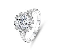 Stfery Bague plastron en or blanc 18 carats - Bague en moissanite ronde de luxe 2 carats personnalisée pour femme, 10, Métal, Moissanite