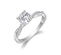 Stfery Bague plastron en or blanc 18 carats véritable pour femme, bague entrelacée en moissanite 1 ct personnalisée, 4.5, Métal, Moissanite