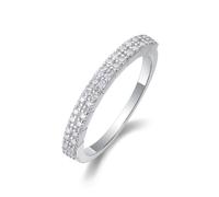 Stfery Bague plastron en or blanc 18 carats véritable pour femme, pavé de moissanite double rangée, 4.5, Métal, Moissanite