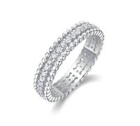 Stfery Bague plastron en or blanc 9 carats véritable pour femme, pavé de moissanite à trois rangées, 9, Métal, Moissanite