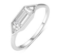 Stfery Bague rectangulaire en or blanc 18 carats avec pierre précieuse en moissanite sculptée pour femme, 9.5, Métal, Moissanite