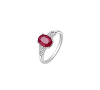 Stfery Bague rubis en or blanc 18 carats - Bague de demande en or véritable - Trilogie classique pour femme - Alliances avec rubis naturelle 1 ct et diamant Au750 - Taille 48 (15,3)
