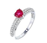 Stfery Bague rubis en or blanc 9 K/14 K/18 carats - Bague de fiançailles pour femme - Avec rubis naturel 0,5 ct et diamant - Taille 47 à 65, 63 (20.1), Métal, Rubis Diamant