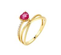 Stfery Bague rubis en or jaune 9 K/14 K/18 carats - Bague de demande en or véritable - Bague croisée en forme de cœur - Avec rubis naturelle 0,5 ct et diamant - Taille 47 à 65, 56 (17,8), Métal, Rubis