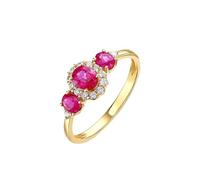 Stfery Bague rubis en or jaune 9 K/14 K/18 carats - Bijou élégant - Trois pierres - Bague de fiançailles pour femme avec rubis naturel 0,9 ct et diamant - Taille 47-65, 51 (16.2), Métal, Rubis Diamant