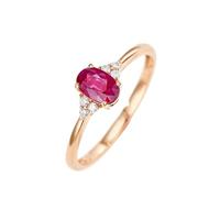 Stfery Bague rubis en or rose 9 K/14 K/18 carats - Bijoux classiques pour femme - Trilogie classique - Bague de fiançailles avec rubis naturel 0,5 ct et diamant - Taille 47 à 65, 57 (18.1), Métal