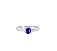 Stfery Bague saphir en or blanc 9 K/14 K/18 carats - Bague classique avec motif à chevrons pavés - Bague de demande en saphir naturel 0,4 ct et diamant taille 47-65, 53 (16.9), Métal, Saphir Diamant