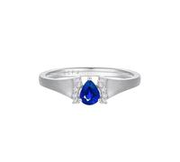 Stfery Bague saphir en or blanc 9 K/14 K/18 carats - Bague élégante en forme de goutte - Bague de demande en forme de goutte avec saphir naturel 0,35 ct et diamant - Taille 47 à 65, 53 (16.9), Métal