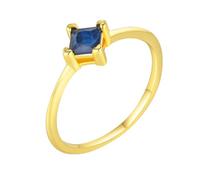 Stfery Bague solitaire carrée en or jaune 9 K/14 carats avec saphir créé en laboratoire pour femme, 5, Or jaune, Saphir synthétique