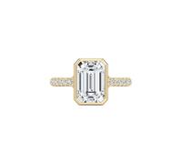 Stfery Bague solitaire en or 9 K/14 K/18 carats avec lunette et émeraude 2 carats pour femme