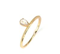 Stfery Bague solitaire fine en or jaune 9 K/14 K/18 K pour femme, bague de mariage classique en forme de goutte de moissanite, bijou en or véritable, 52 (16.6), Métal, Moissanite