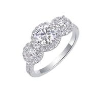 Stfery Bague triple pierre en or blanc 18 carats pour femme, bague de fiançailles en moissanite personnalisée, 8.5, Métal, Moissanite