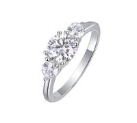Stfery Bague triple pierre en or blanc 18 carats véritable pour femme, bague de mariage élégante en moissanite personnalisée, 4, Métal, Moissanite