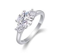 Stfery Bague triple pierre en or blanc 18 carats véritable pour femme, bague de promesse en moissanite ronde 2 carats personnalisée, 8, Métal, Moissanite