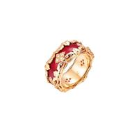 Stfery Bague vintage avec émail rouge à froid et motif vigne 9 K/14 K/18 carats - Bague de fiançailles pour femme avec diamant naturel - Taille 47 à 65, 49 (15.6), Métal, Diamant