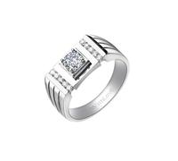 Stfery Bagues de fiançailles en moissanite en or blanc 9K/14K/18K, chevalière classique large carrée pour homme, bagues d'anniversaire avec moissanite 0,7 ct or personnalisé, T 1/2, Métal, Moissanite