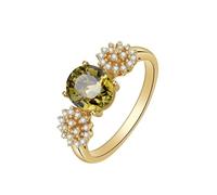 Stfery Bagues de fiançailles en tourmaline verte en or jaune 9K/14K/18K pour femme, bague de cocktail élégante triple bague de cocktail en or avec tourmaline ovale de 1,5 ct et diamants pavés