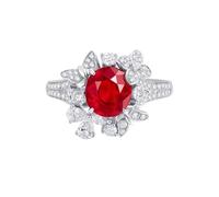 Stfery Bagues de mariage en or 9K/14K/18K en rubis créé, bague de cocktail vintage papillon fleur pavé bague de fiançailles pour femme avec rubis ovale cultivé en laboratoire et moissanite or blanc
