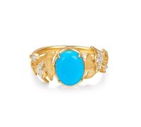 Stfery Bagues de mariage en or 9K/14K/18K pour elle, bague de fiançailles en or jaune avec turquoise ovale 1,5 ct et diamants personnalisés, 5, Métal, Turquoise Diamant