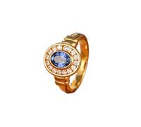 Stfery Bagues de promesse en or jaune 9K/14K/18K en saphir créé, bague ovale vintage pavée halo bague pour femme avec 4 griffes 1 ct saphir cultivé en laboratoire et or moissanite personnalisé, 6.5