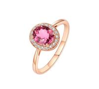 Stfery Bagues de promesse en tourmaline rouge rose 9K/14K/18K, bague de cocktail fleur classique pour elle, bague d'anniversaire en or avec tourmaline ovale 1 ct et diamants personnalisés, 8, Métal
