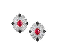 Stfery Boucles d'oreilles à tige en or blanc 14 carats, ru e sang de pigeon 1,35 ct et diamants pavés en or 14 carats pour femme