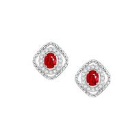 Stfery Boucles d'oreilles à tige en or blanc 9 K/14 K/18 carats avec ru e sang de pigeon 0,7 ct et diamants en or véritable, Unique, Métal, Diamant Rubis sang de pigeon Diamant