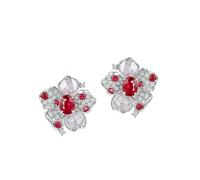 Stfery Boucles d'oreilles à tige en or blanc 9 K/14 K/18 carats avec ru e sang de pigeon 0,75 ct et diamants en or véritable, Unique, Métal, Diamant Rubis sang de pigeon Diamant