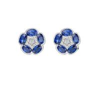 Stfery Boucles d'oreilles à tige en or blanc 9K/14K/18K, pavé de diamants en forme de fleur en or véritable pour femme, Unique, Métal, Saphir Diamant