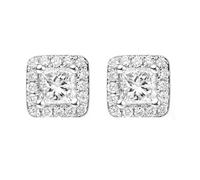 Stfery Boucles d'oreilles à tige en or blanc 9K/14K/18K pour femme, boucles d'oreilles carrées pavées halo avec diamant taille princesse 0,27 ct en or véritable, Unique, Métal, Diamant